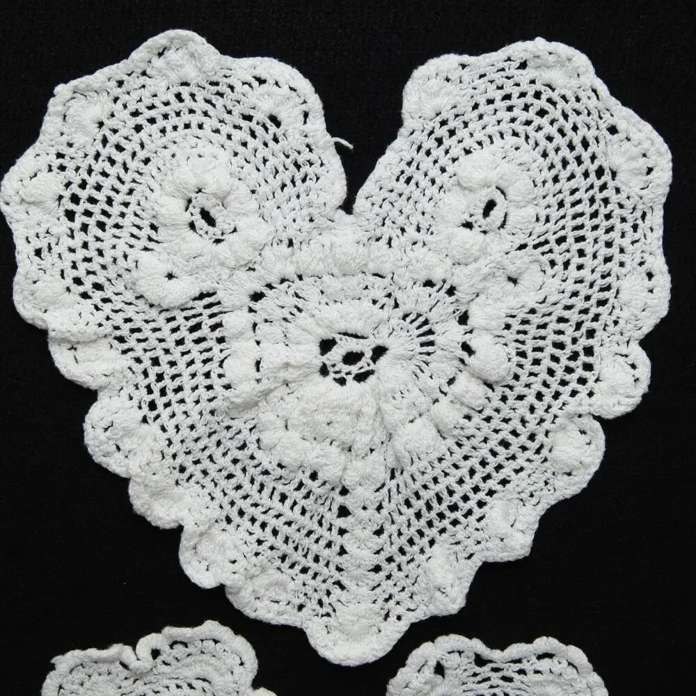 4 Vintage Heart Shaped Doilies
